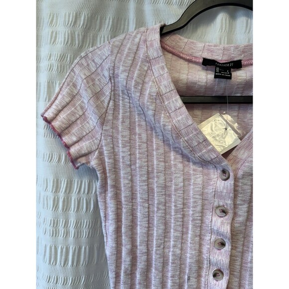 Forever 21 purple‎ Ribbed Button Front Crop Top Sz Small knit button school city - Picture 4 of 7
